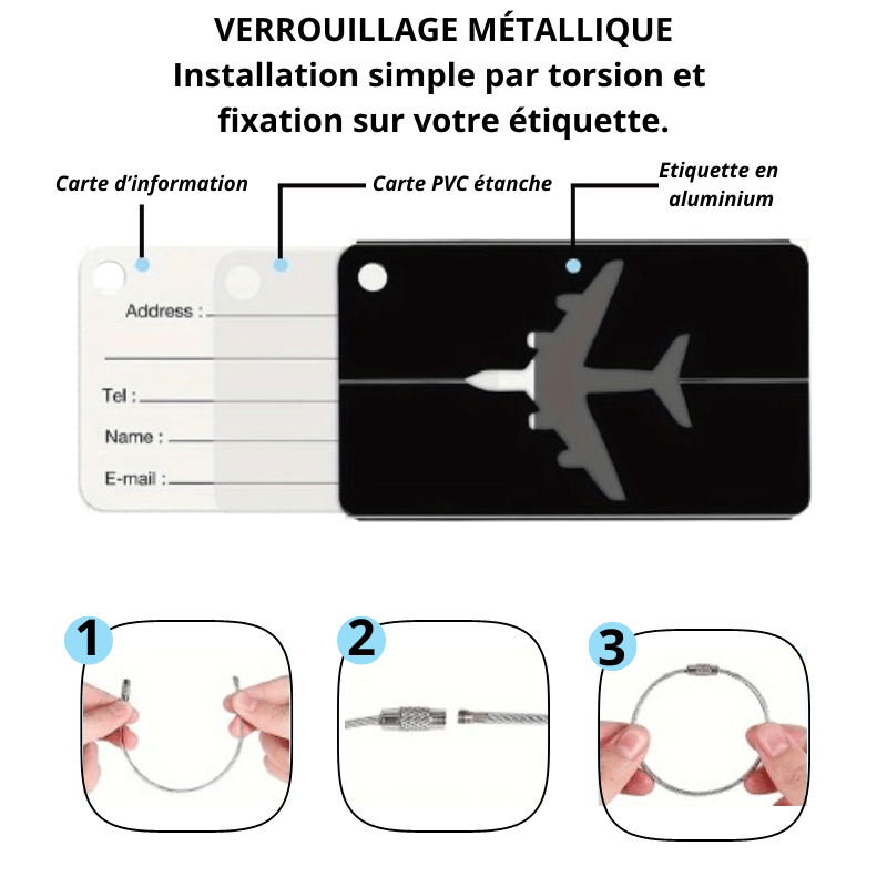 Étiquette de bagage de voyage en alliage d'aluminium - DEVAN