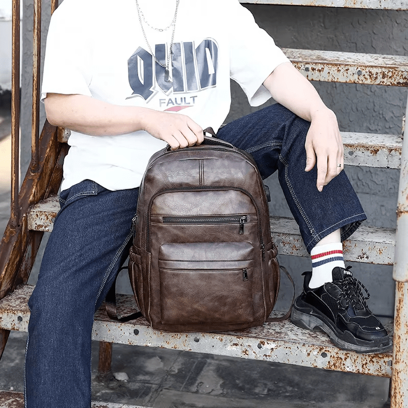 Sac à dos pour ordinateur en cuir avec port USB - DEVAN